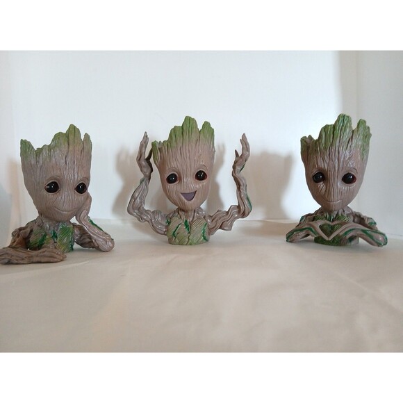 (3)Groot Marvel Guardian Of The Galaxy Baby GROOT FLOWER POT PLANTERS Green-Gray - Picture 2 of 16